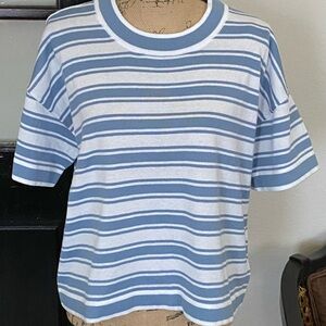 NWT. Michael Kors Blue and White Striped Knit Top, Sz L